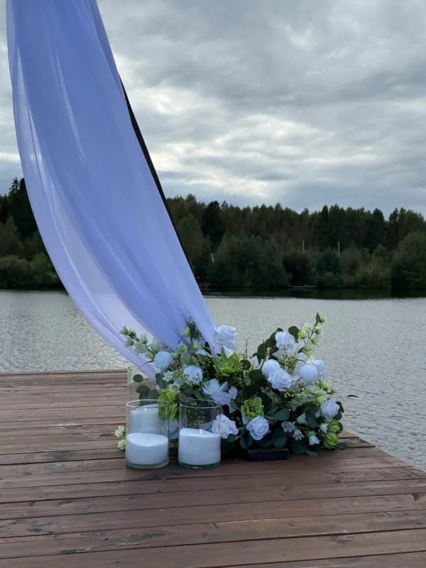 Свадьба в «Истоке» — шалфейные драпировки, оформление G Flowers — фото 13